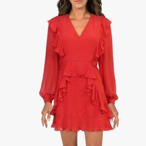 BCBGMAXAZRIA Women's Sheer Long Sleeve Mini Dress with Ruffles